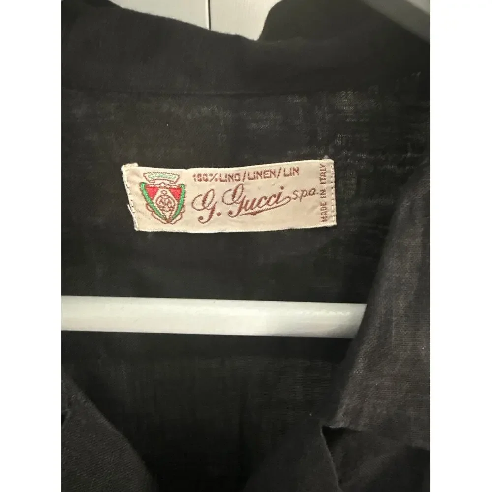 Vintage G. Gucci Spa 100% Linen Black Short Sleeve Button-Down Shirt Large/XL